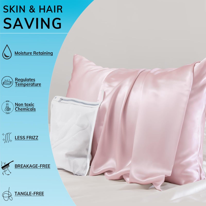 PROMEED 23 Momme Silk Pillowcase 2 Pack, Both Sides 100% 23 Momme Mulberry Silk Pillow Case Set of 2, Hidden Zipper Closure for Easy Set (Queen 20""x30"", Pink) - Image 3